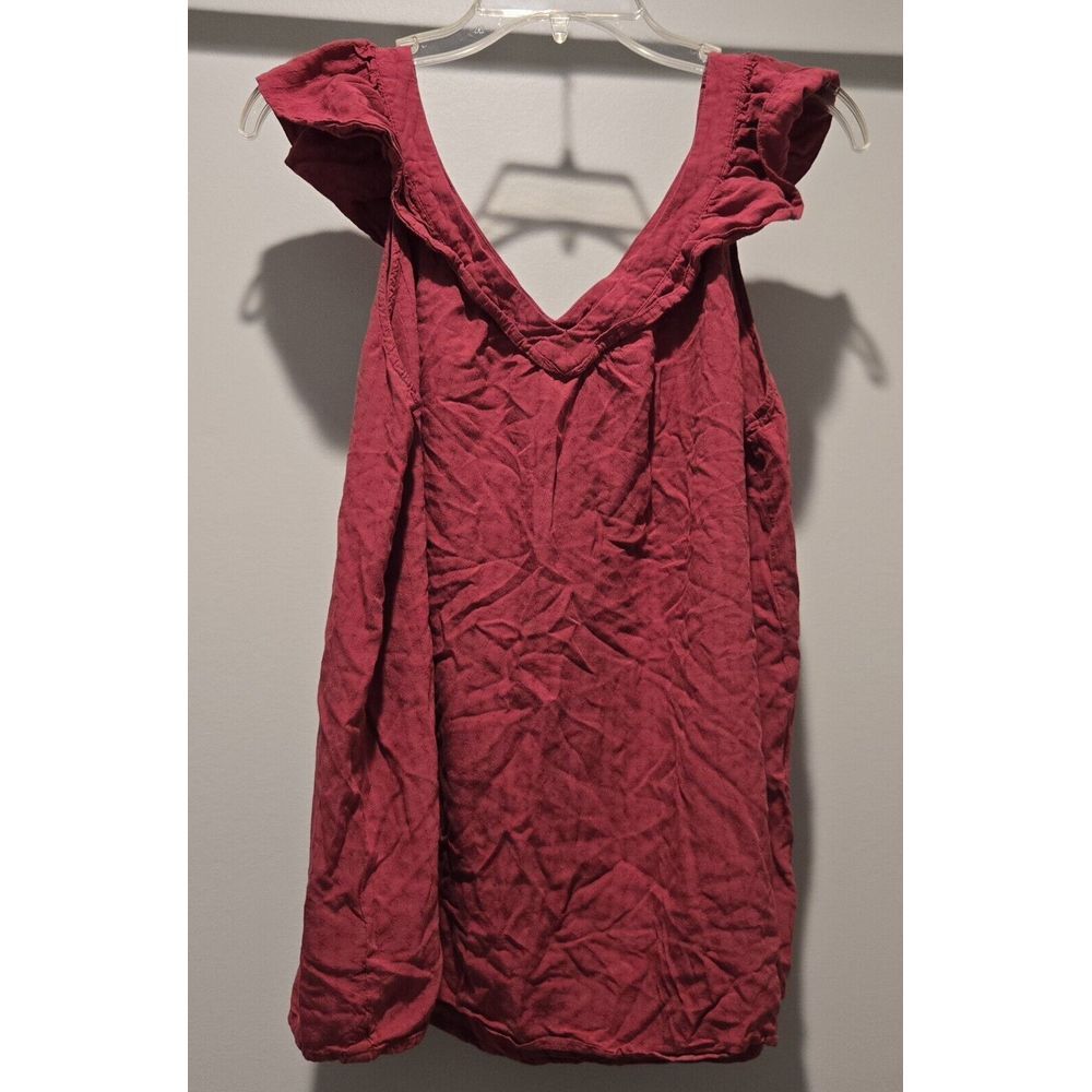 LOFT women's size large‎ maroon Double V-Neck Tank Top Sleeveless ruffles - Picture 5 of 6